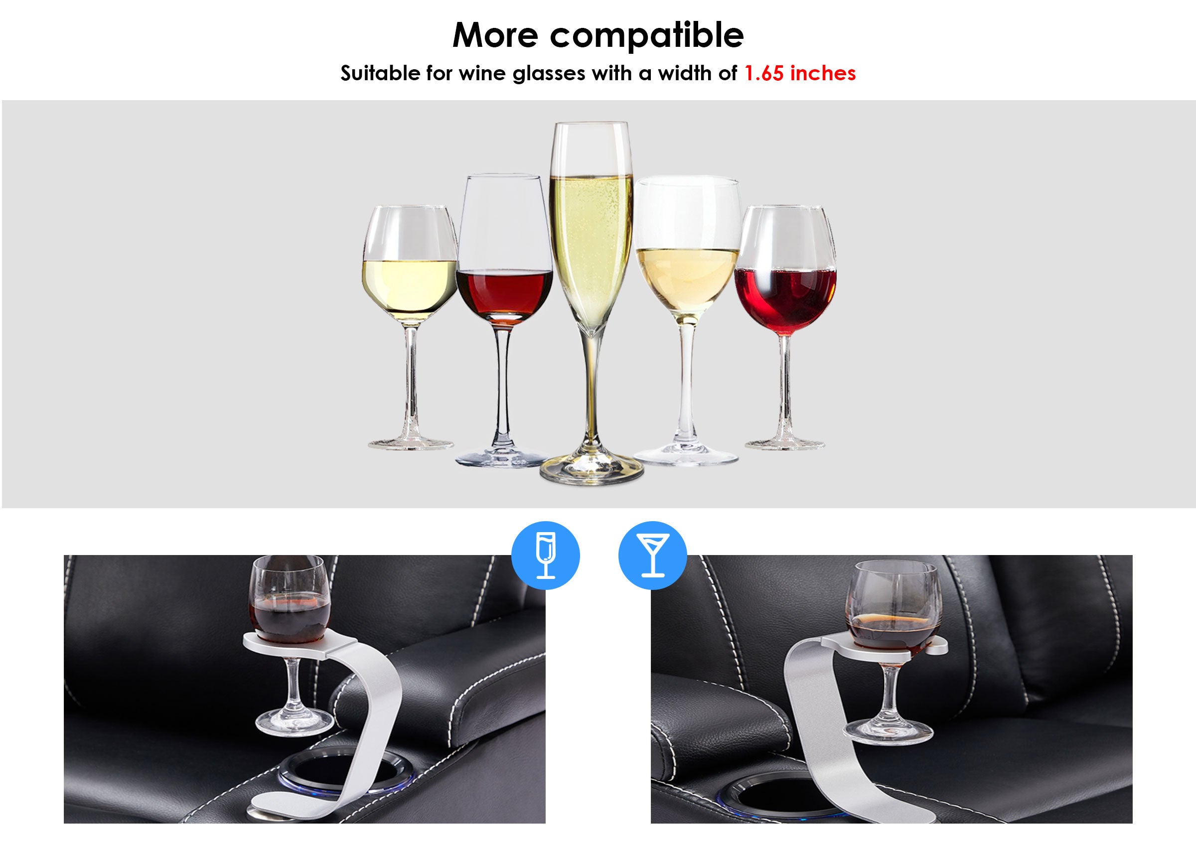 Home Theater Seating Series Swivel Wine Glass Holder Sofa Accessories Silver